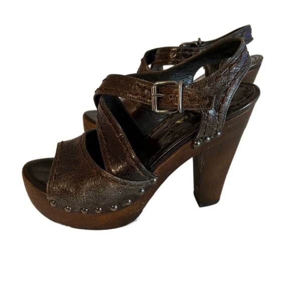 Prada distressed leather, wood platform/heel shoes Size 5 - Picture 6 of 10